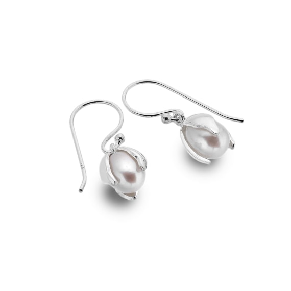 Sea Gems "Silver Origins" Snowdrop & Freshwater Pearl Earrings