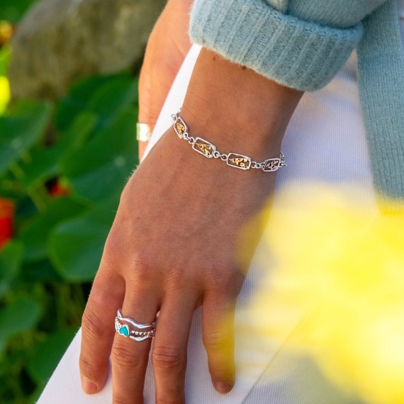 Sea Gems "Silver Origins" Rose Gold Framed Heart Bracelet