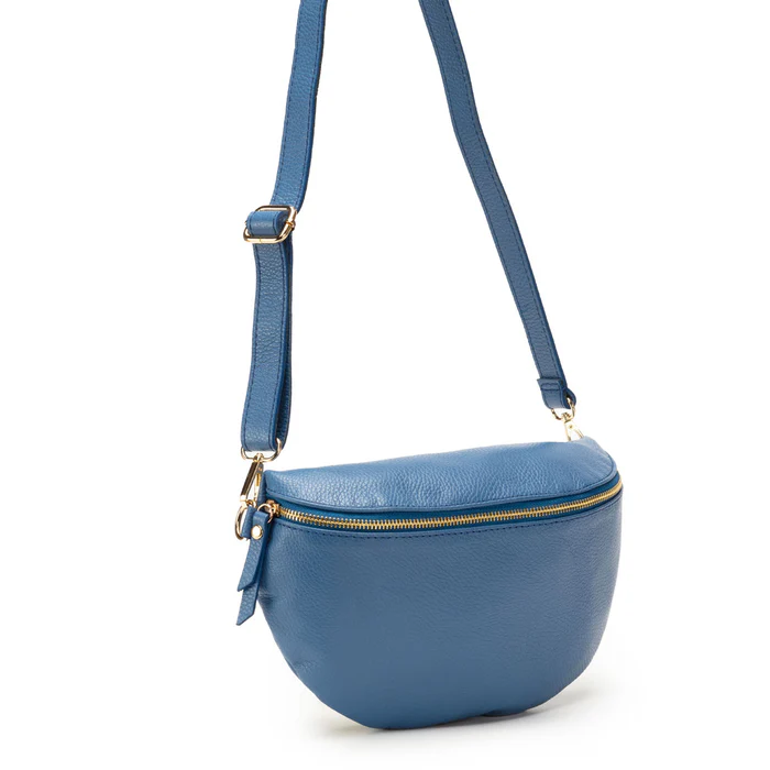 Elie Beaumont Crossbody Leather Sling Bag - Denim Blue Large