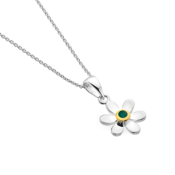 Sea Gems "Silver Origins" Daisy & Emerald (May Birthstone) Necklace