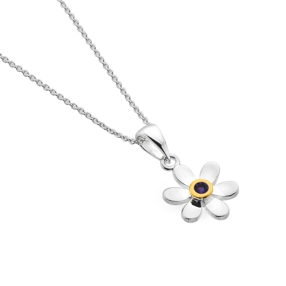 Sea Gems "Silver Origins" Daisy & Amethyst (February Birthstone) Necklace