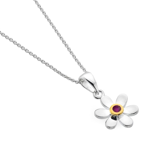 Sea Gems "Silver Origins" Daisy & Ruby (July Birthstone) Necklace