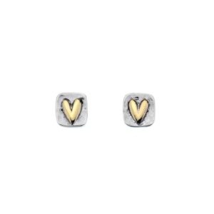 Sea Gems "Silver Origins" Brass Heart Hammered Earrings