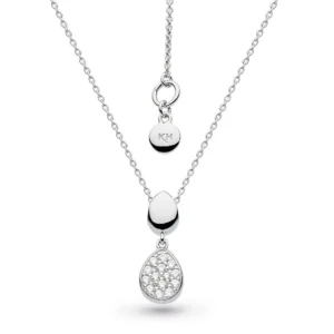 Kit Heath "Coast Pebble" Glisten Pavé CZ RP Double Droplet 18" Necklace