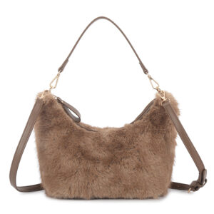 Long & Son ZipTop Across Body Furry Bag - Beige