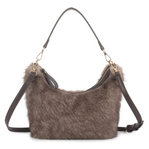 Long & Son ZipTop Across Body Furry Bag - Coffee