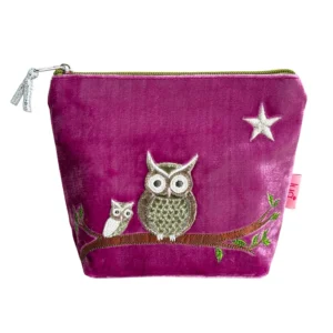 Lua "Owl" Velvet Large Cosmetic Purse - Magenta