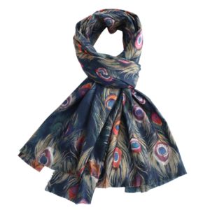 Lua Peacock Feather Scarf - Navy