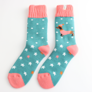 Miss Sparrow "Winter Festive Sausage Dogs" Socks - Duck Egg