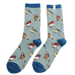 Miss Sparrow "Fluffy Garden Birds" Socks - Aqua